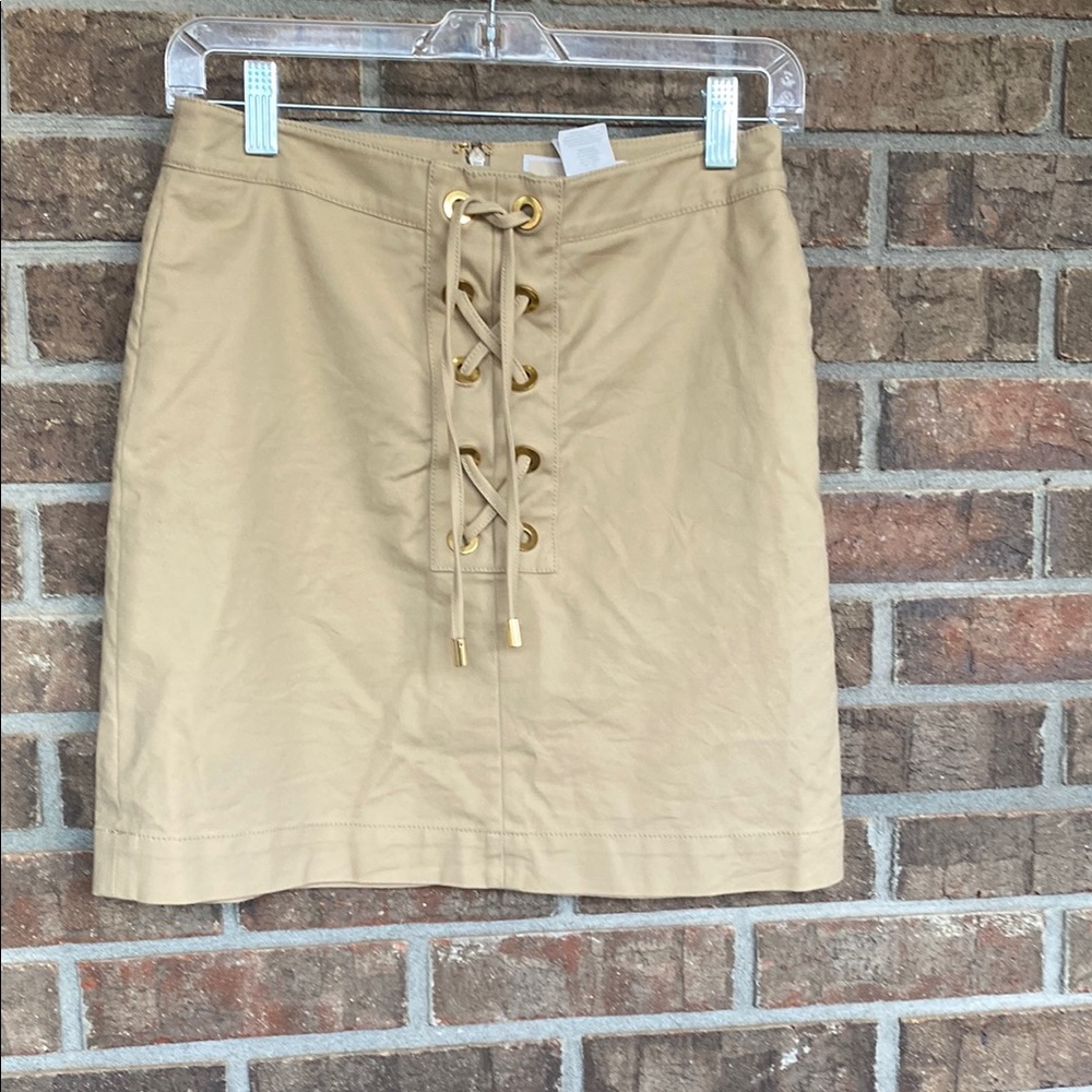 Michael Kors Beige Lace-Up Mini Pencil Skirt